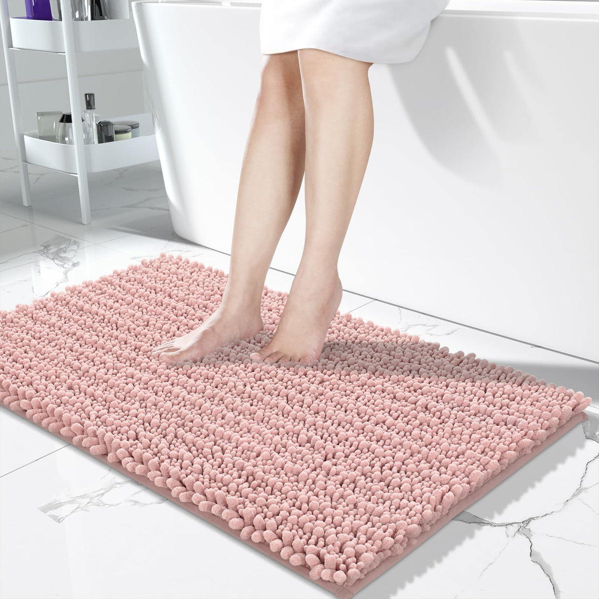 Yimobra Bathroom Rugs Non-Slip Washable – Extra Soft & Absorbent Chenille Bath Mat, Quick-Dry Plush Shaggy Floor & Vanity Bath Rugs for Tub & Shower, Modern Home Decor Accessories, 24 x 17, Grey