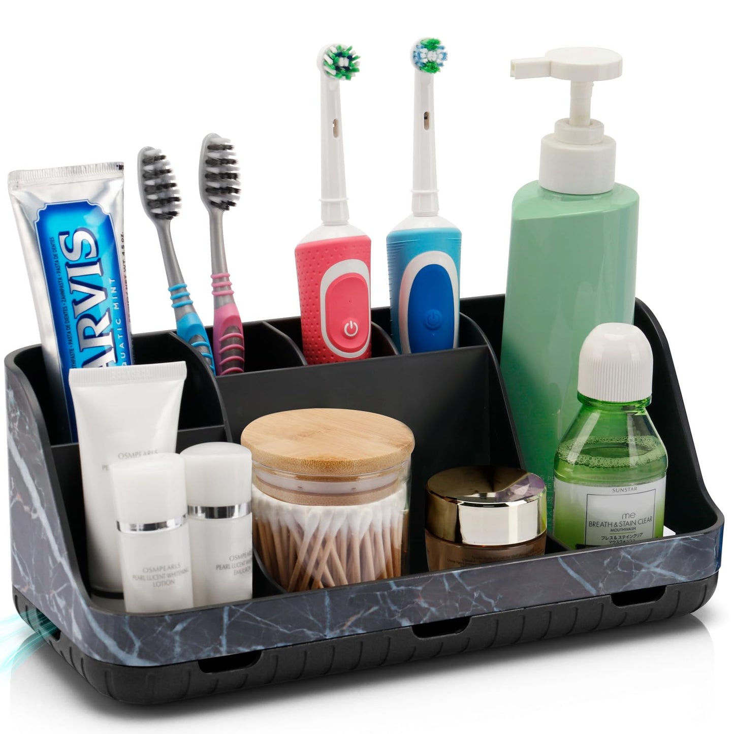 GFWARE Marble Bathroom Countertop Organizer - Detachable 7 Slots Kids Electric Toothbrush and Toothpaste Holde Drainage for Bathroom Accessories Organization Counter Vanity Storage, Grey | Detachable 7 Slots Kid Electric Toothbrush and Toothpaste Holder,