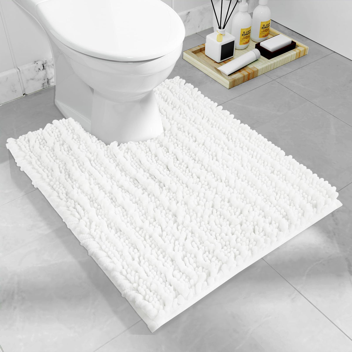 Yimobra Bathroom Rugs Non-Slip Washable – Extra Soft & Absorbent Chenille Bath Mat, Quick-Dry Plush Shaggy Floor & Vanity Bath Rugs for Tub & Shower, Modern Home Decor Accessories, 24 x 17, Grey
