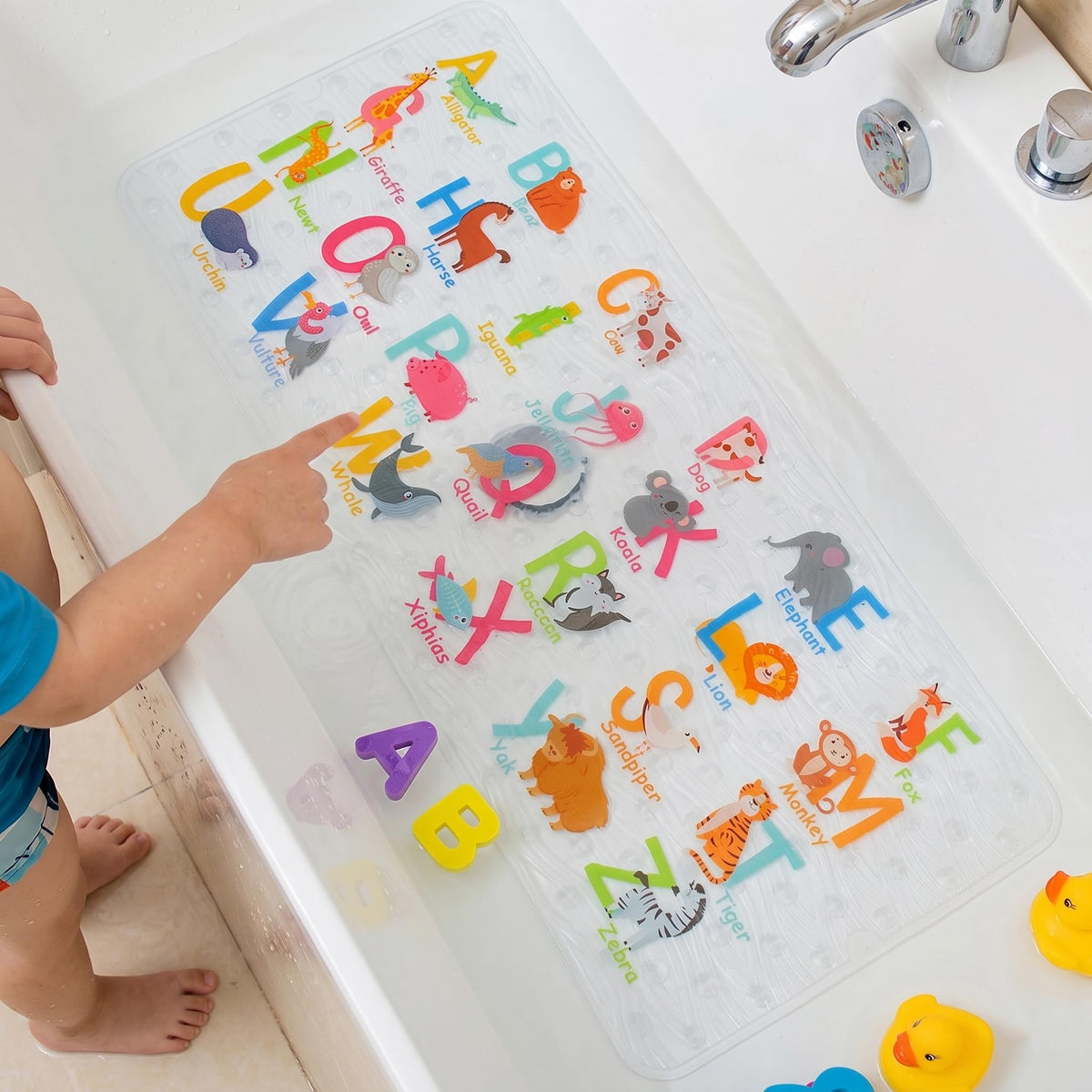 BEEHOMEE Bath Mats for Tub Kids,Baby Toddler - Large Cartoon Non-Slip Bathroom Bathtub Anti-Slip Shower Mats for Floor 35x15,Machine Washable XL Size Bathroom Mats (Blue-Octopus)