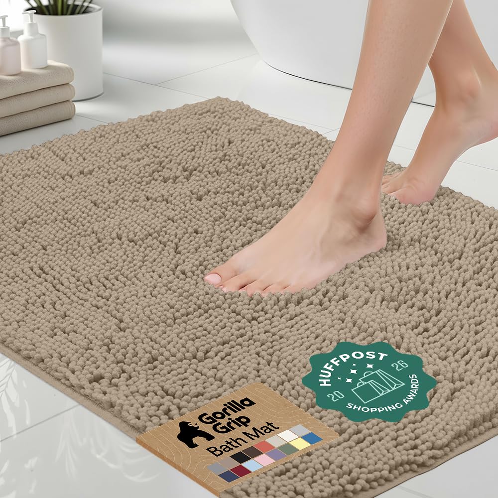 GORILLA GRIP Bath Rug Mat for Bathroom, Absorbent Chenille, 24x17 Gray | Soft Thick Quick Dry Microfiber Mats, Rubber Backing, Machine Washable Tub and Shower Floor Rugs, Home Decor Essentials