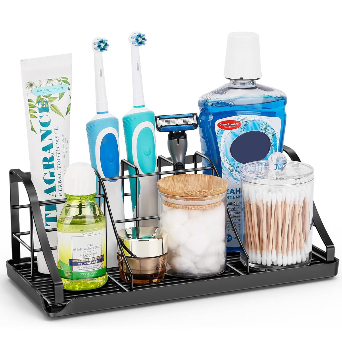 Toothbrush Holders for Bathroom,Black,Stainless Steel,Detachable,Tray,5 Slot