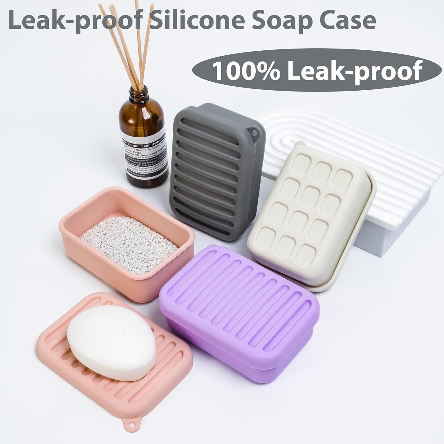 Portable Leakproof Travel Soap Case, Silicone Travel Soap Case, Compact Soap Holder with Drainage Layer, Travel Soap Holder for Camping, Gym, Outdoor (Coral-Red)