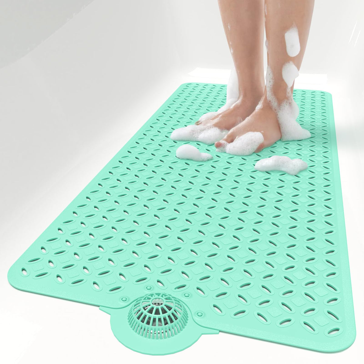 OTHWAY Bath Mat for Tub Non Slip: 39" X 17" Long Bathtub Mat with Hair Catcher│Big Drain Holes Shower Mats for Inside Shower│Machine Washable (Grey)