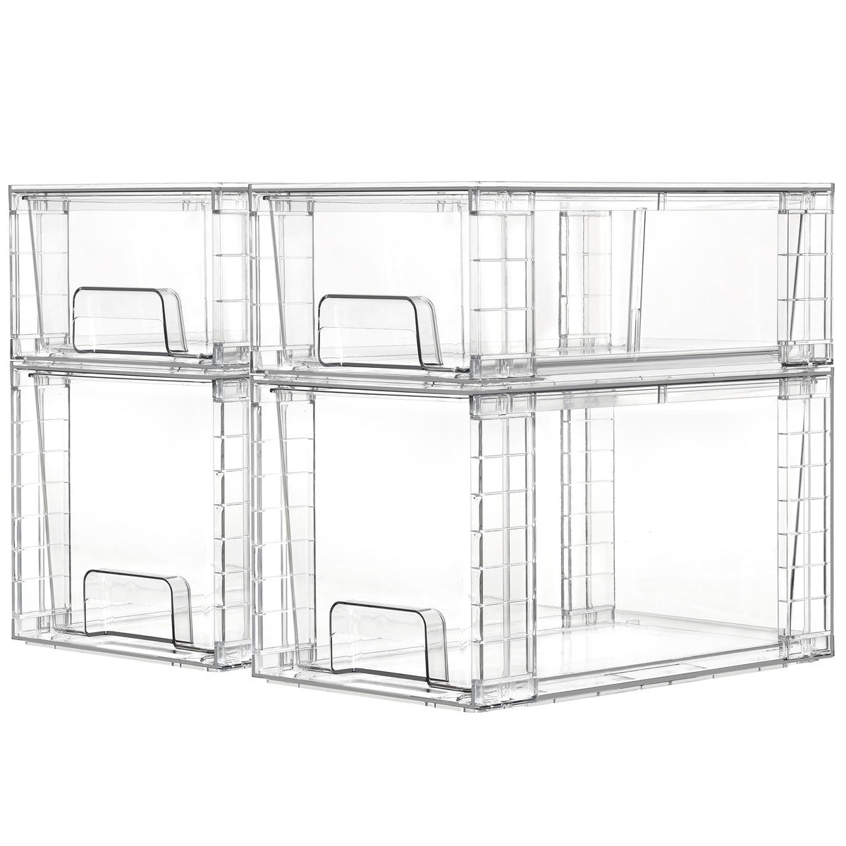 Vtopmart Clear Stackable Storage Drawers, 4 Pack Kitchen Cabinet Set | Medium and Small Pull-Out PET Drawers with Stackable Design for Kitchen Cabinets, Pantry, Under Sink, Medicine