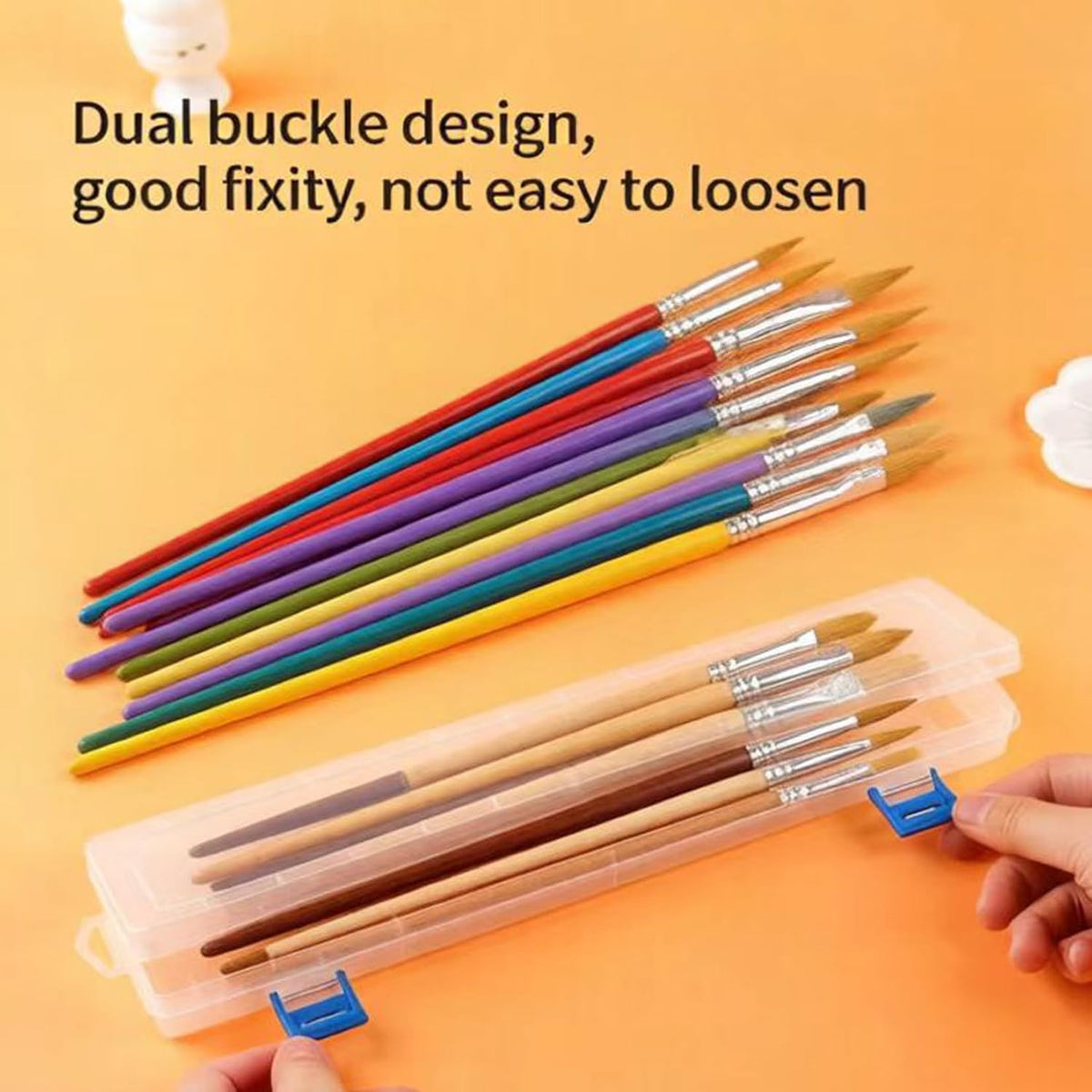 3PCS Brushes Storage Box Paint Brush Drawing Pen Container with Buckle Design, Long Paint Brush Case Watercolor Pen Pencil Container Buckle Design