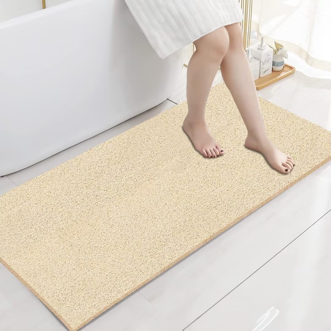godehone Shower Mats Non Slip Without Suction Cups, PVC Loofah Bathroom Mats, Loofah Mats for Shower and Bathroom, Quick Drying, 15.7× 36 Inch, Grey