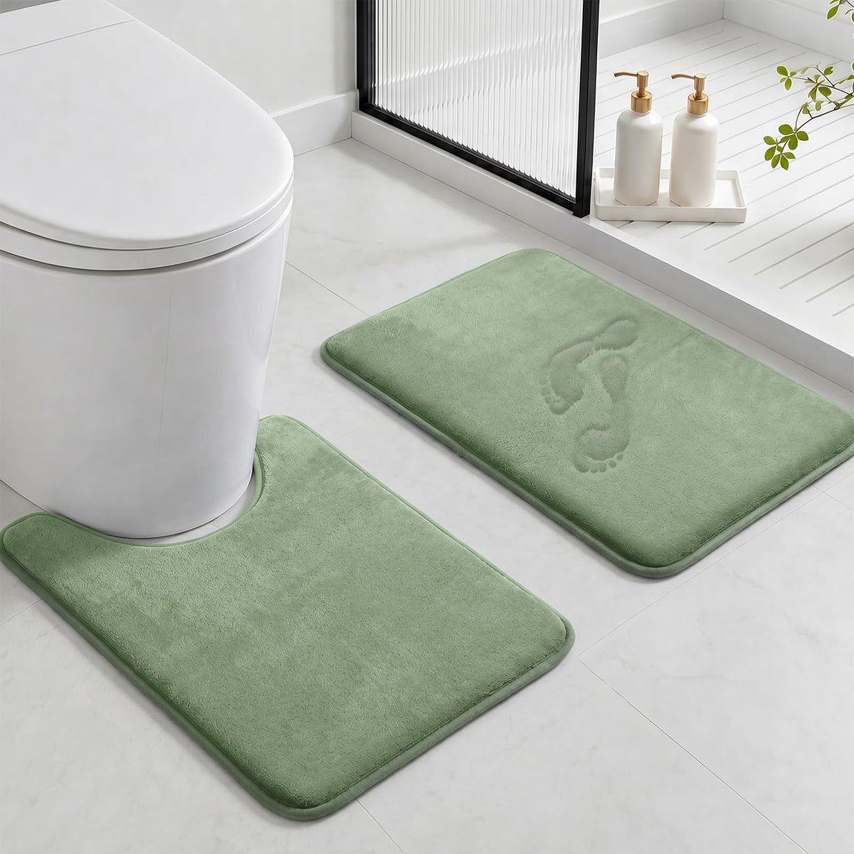 HUXMEYSON Bathroom Rugs Sets 3 Piece, Non-Slip & Quick Dry Bath Mat Set, Ultra Soft Velvet Bath Rugs for Bathroom, Toilet and Shower Floor, Grey