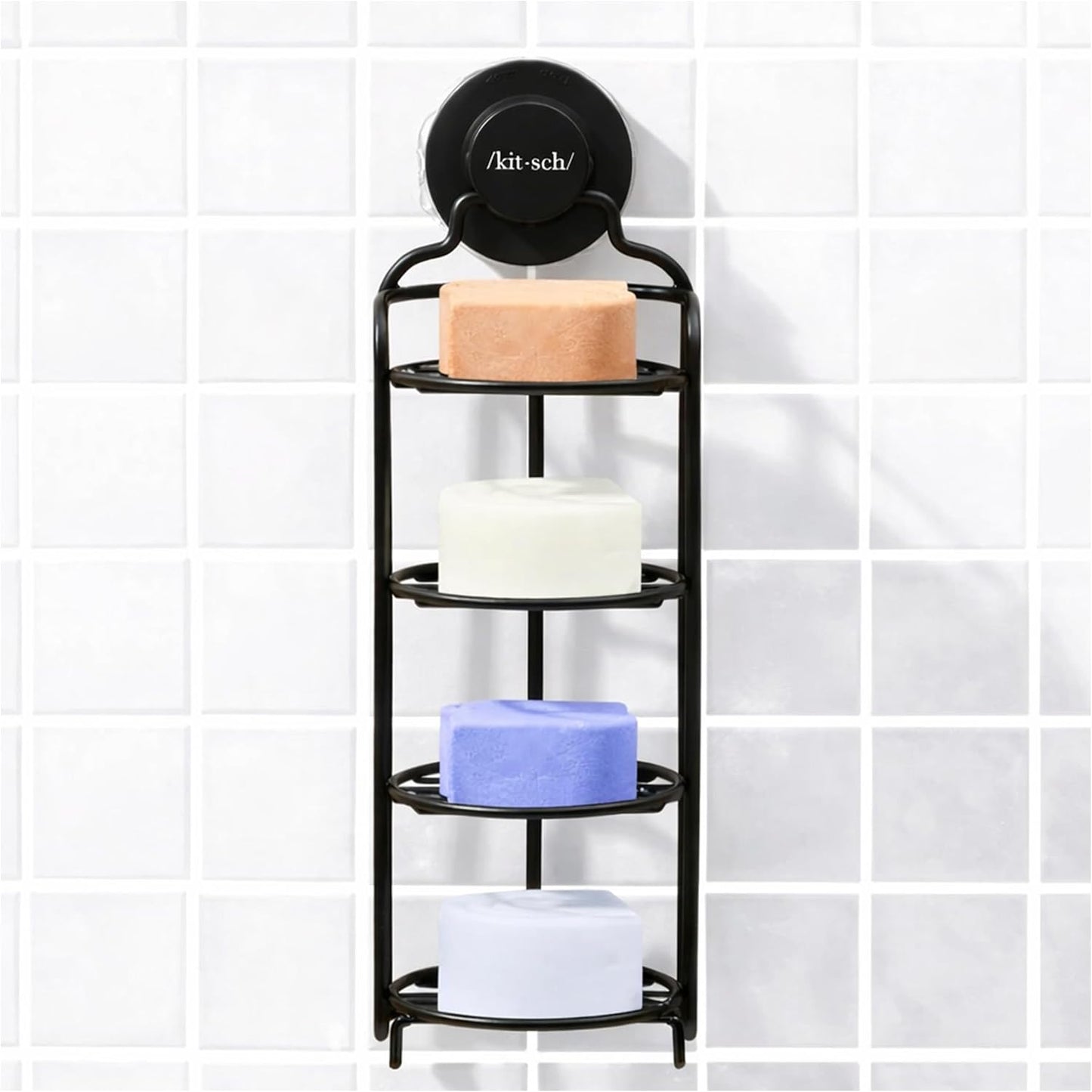 Kitsch Shower Caddy Hanging with Suction Cup | Self-Draining Shampoo Bar Holder & Shower Shelves for Conditioner Bars & Soap – Rust Proof Bathroom Caddy
