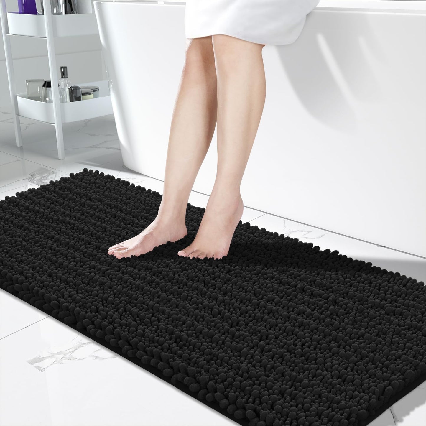 Yimobra Bathroom Rugs Non-Slip Washable – Extra Soft & Absorbent Chenille Bath Mat, Quick-Dry Plush Shaggy Floor & Vanity Bath Rugs for Tub & Shower, Modern Home Decor Accessories, 24 x 17, Grey