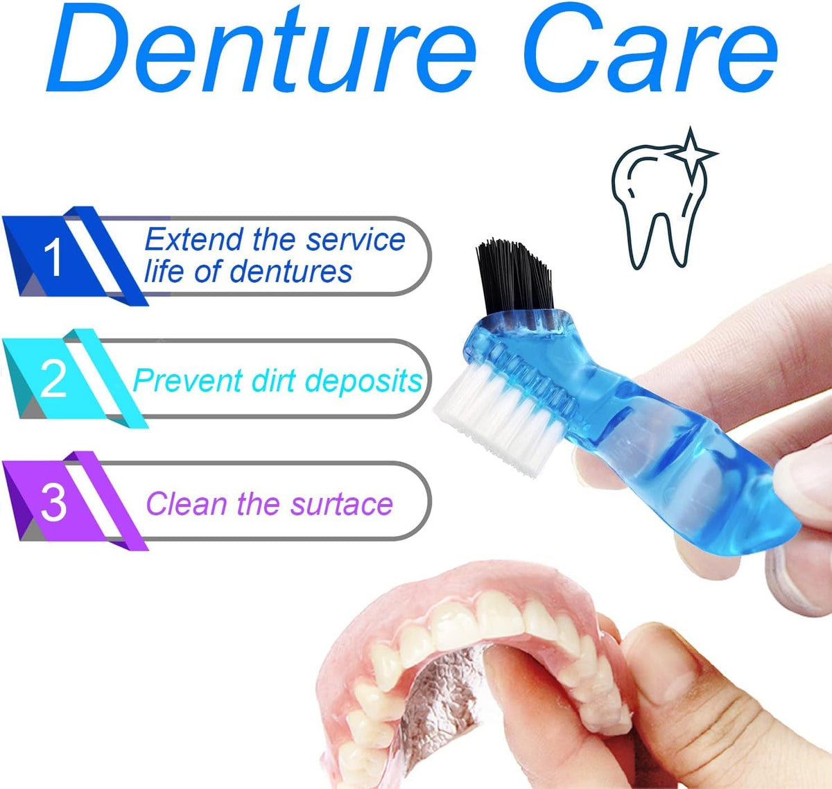 2 Pack Denture Case Dental Mouthguard Case, Denture Bath Box Cleaning with Brush, Strainer Basket and Lid Waterproof - Purple and Blue