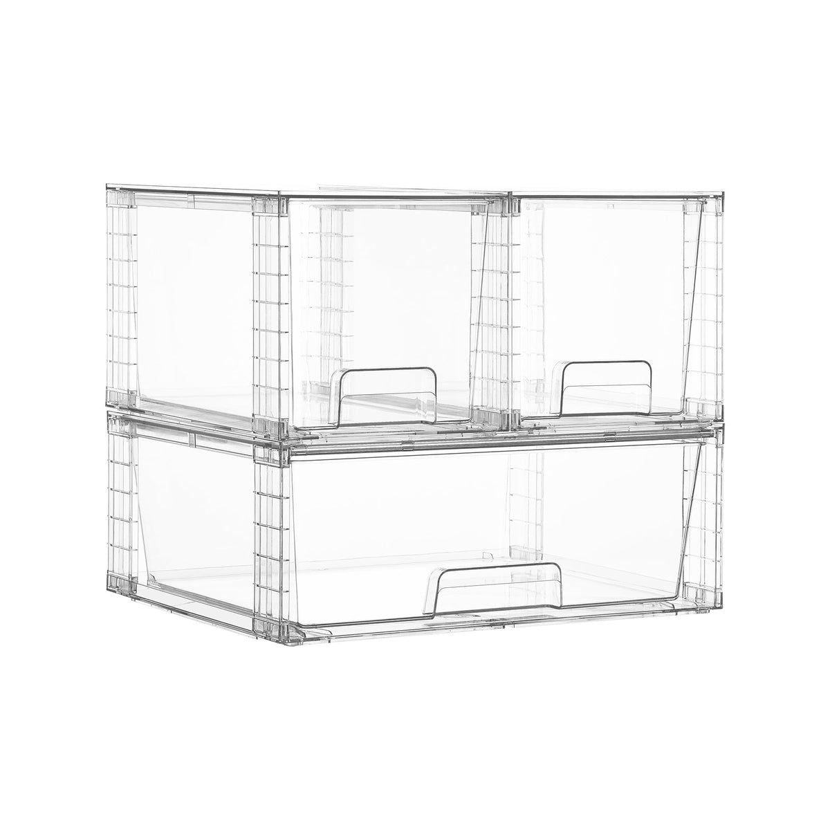 Vtopmart Clear Stackable Storage Drawers, 4 Pack Kitchen Cabinet Set | Medium and Small Pull-Out PET Drawers with Stackable Design for Kitchen Cabinets, Pantry, Under Sink, Medicine