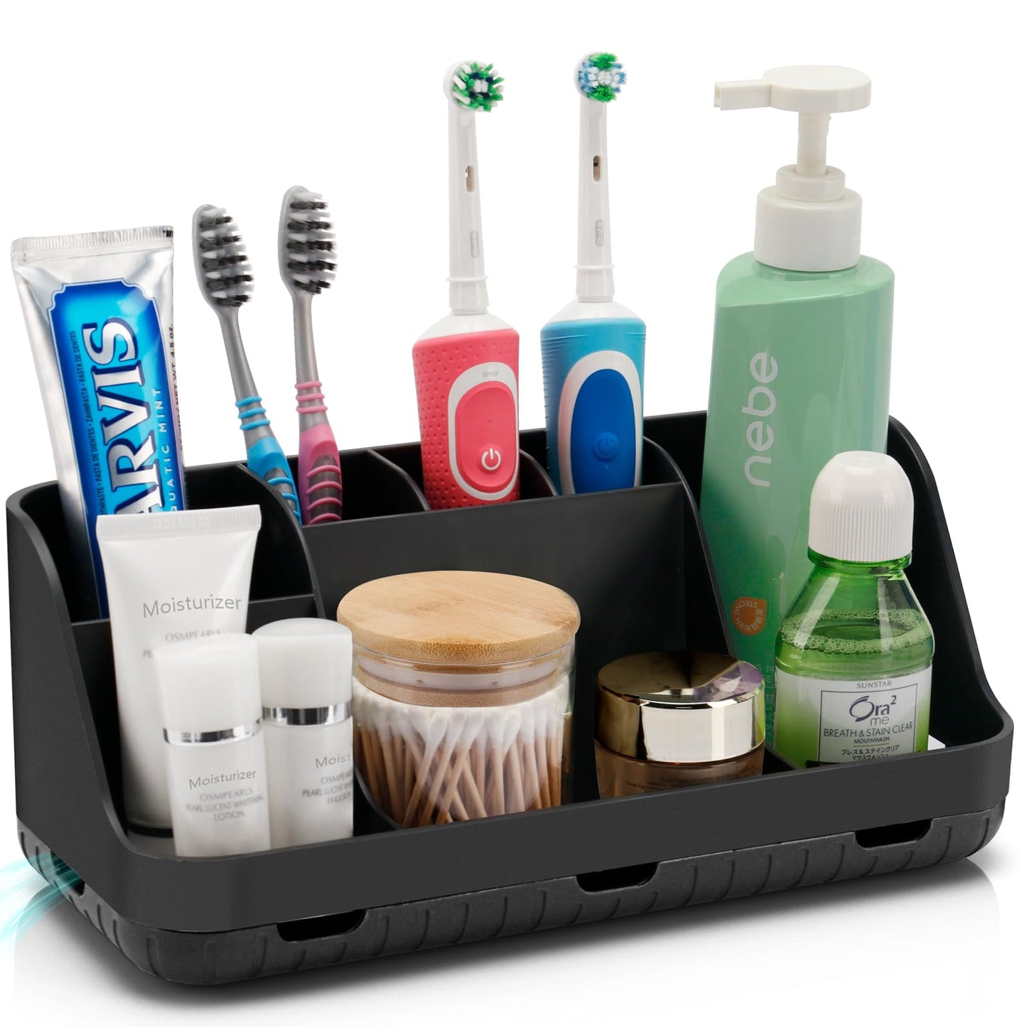 GFWARE Marble Bathroom Countertop Organizer - Detachable 7 Slots Kids Electric Toothbrush and Toothpaste Holde Drainage for Bathroom Accessories Organization Counter Vanity Storage, Grey | Detachable 7 Slots Kid Electric Toothbrush and Toothpaste Holder,