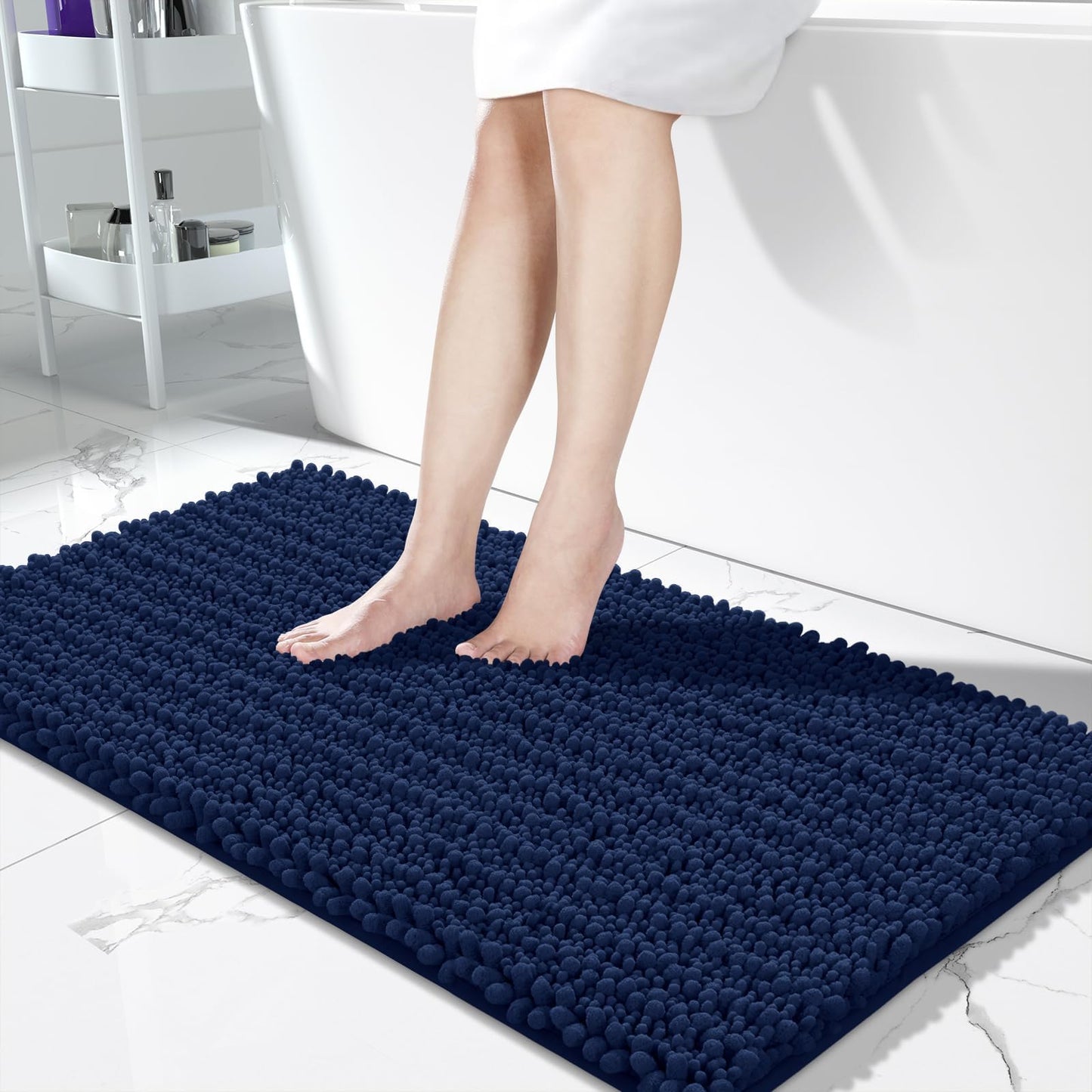 Yimobra Bathroom Rugs Non-Slip Washable – Extra Soft & Absorbent Chenille Bath Mat, Quick-Dry Plush Shaggy Floor & Vanity Bath Rugs for Tub & Shower, Modern Home Decor Accessories, 24 x 17, Grey