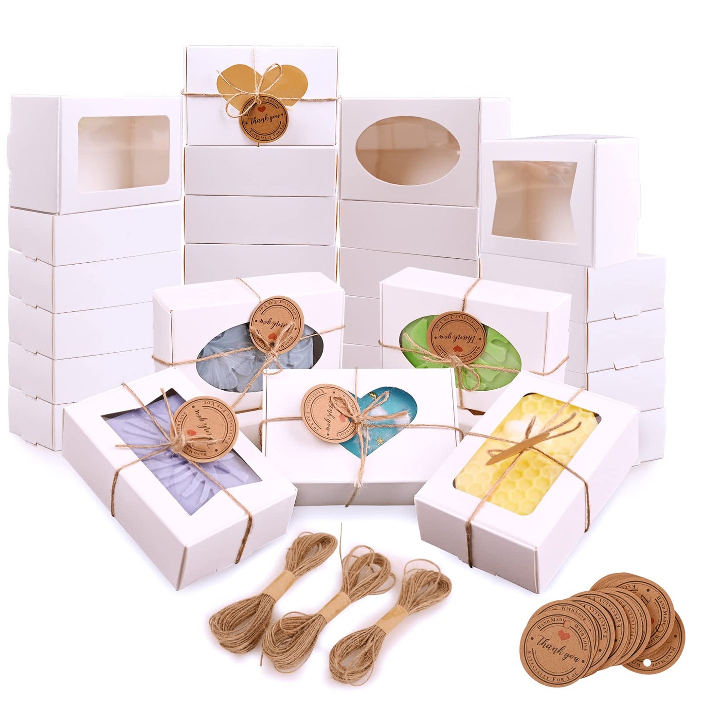 Soap Boxes for Homemade Soap, Soap Packaging Gift Box with Window | 3.54 X 2.36 X 1.18 Inch Soap Packaging Gift boxes Brown with Window, Small Rectangular Soap Boxes (32PCS)