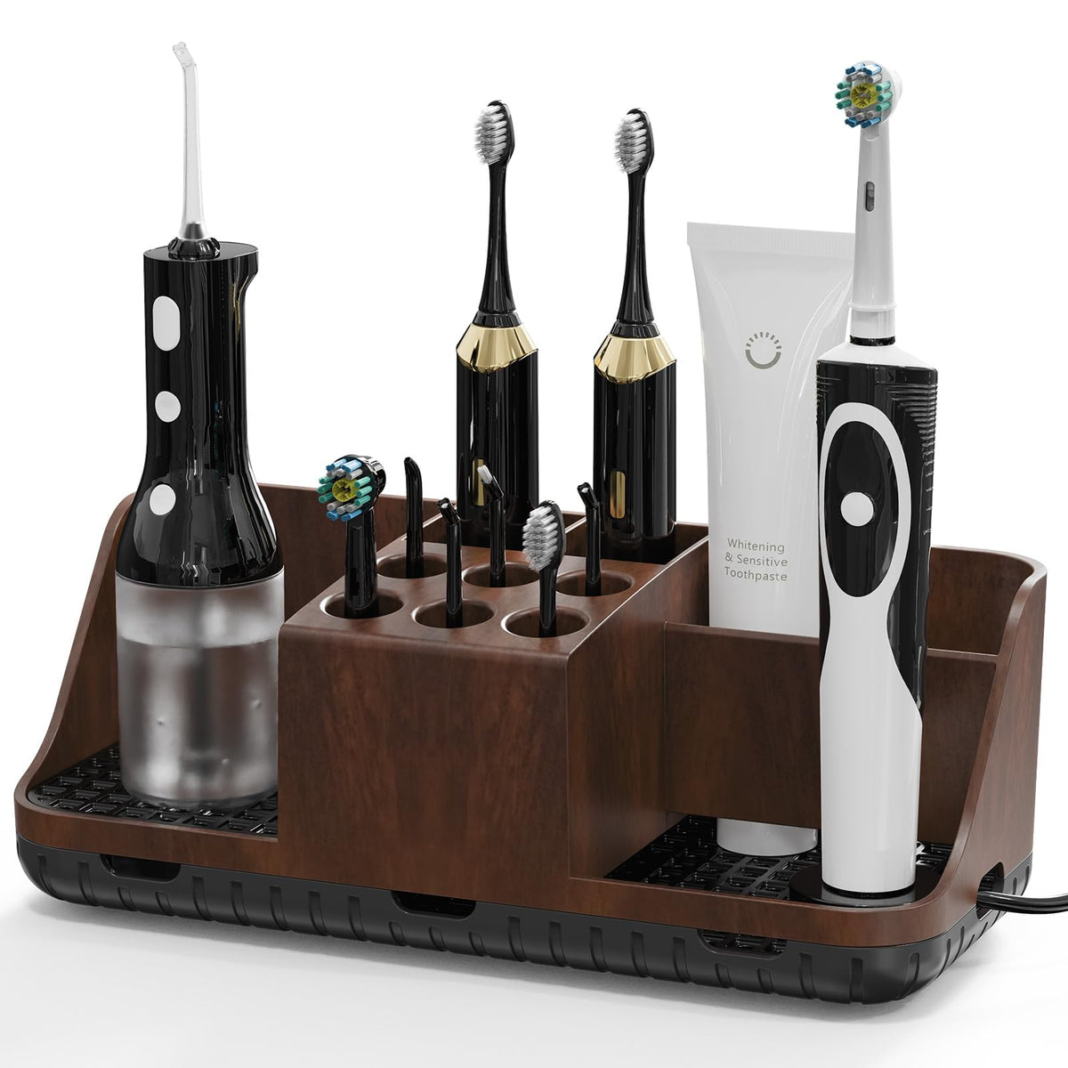 Boperzi Electric Toothbrush Holders with Cord Slots: Detachable Toothbrush and Toothpaste Holders, Large Tooth Brush Storage Caddy Set Drainage, Anti-Slip Bathroom Counter Organizer for Family, Kids