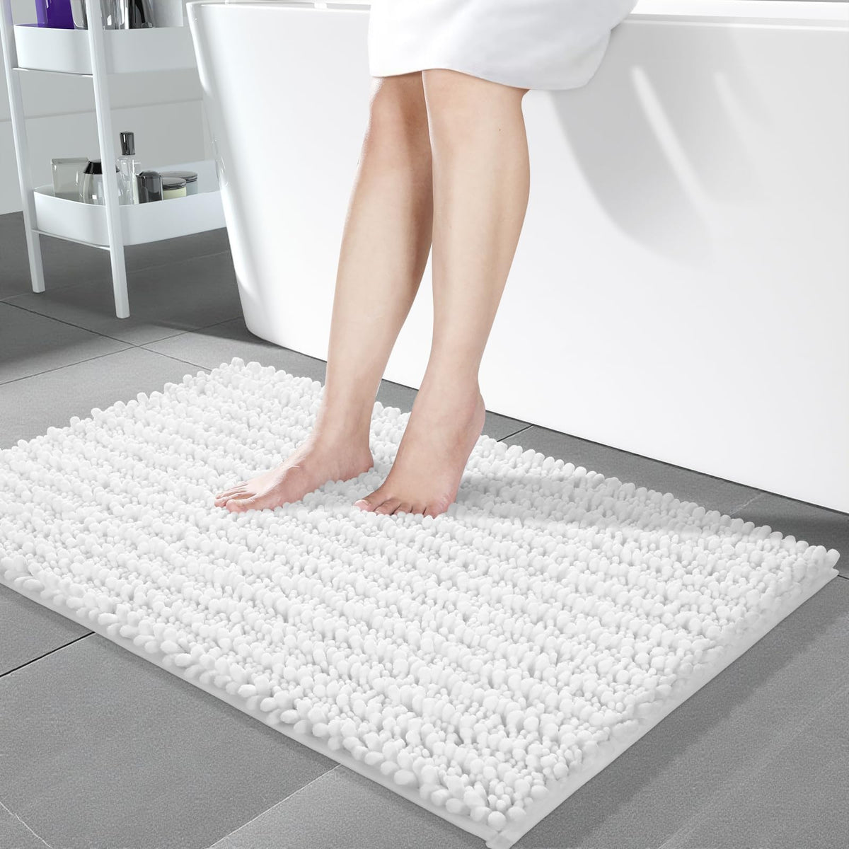 Yimobra Bathroom Rugs Non-Slip Washable – Extra Soft & Absorbent Chenille Bath Mat, Quick-Dry Plush Shaggy Floor & Vanity Bath Rugs for Tub & Shower, Modern Home Decor Accessories, 24 x 17, Grey