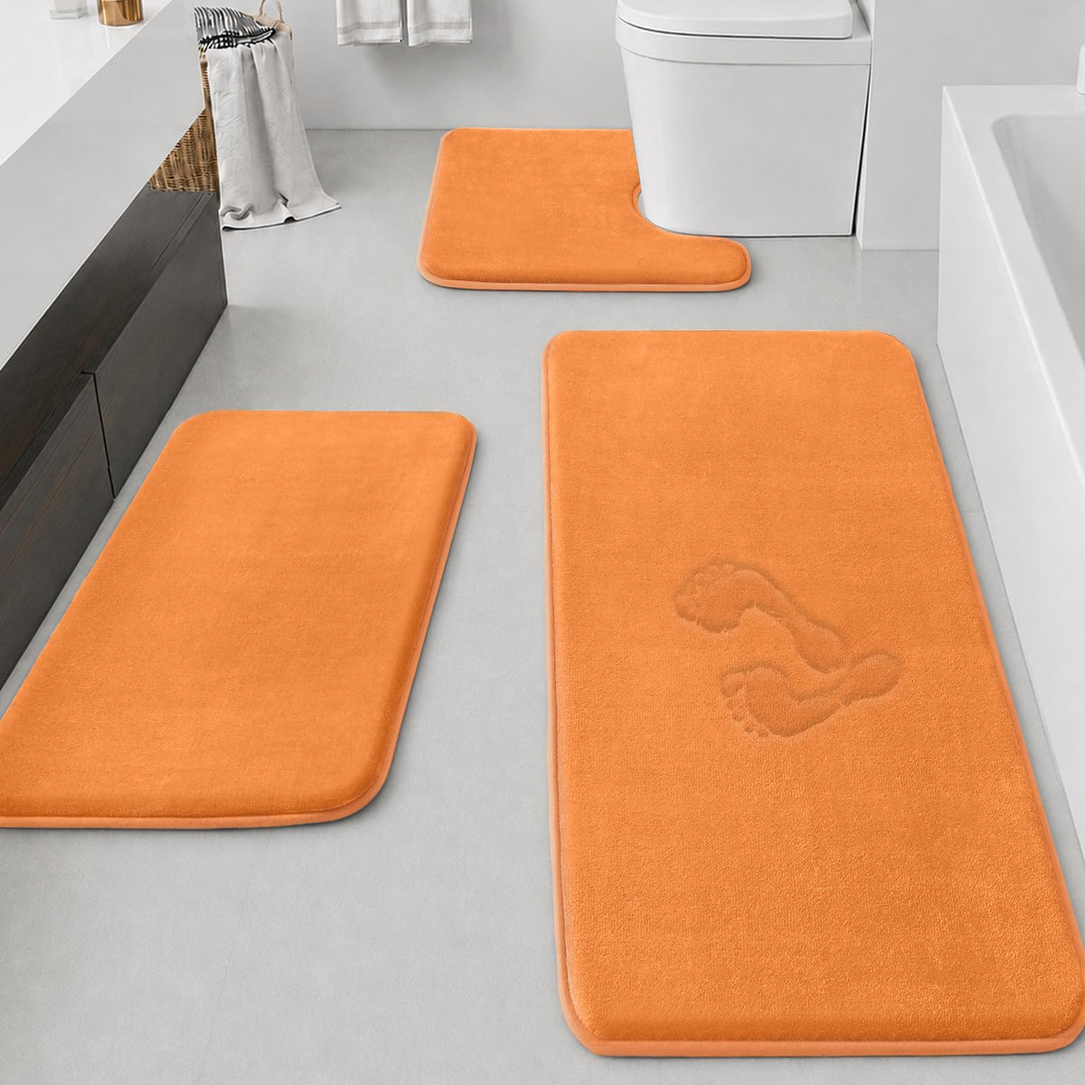 HUXMEYSON Bathroom Rugs Sets 3 Piece, Non-Slip & Quick Dry Bath Mat Set, Ultra Soft Velvet Bath Rugs for Bathroom, Toilet and Shower Floor, Grey