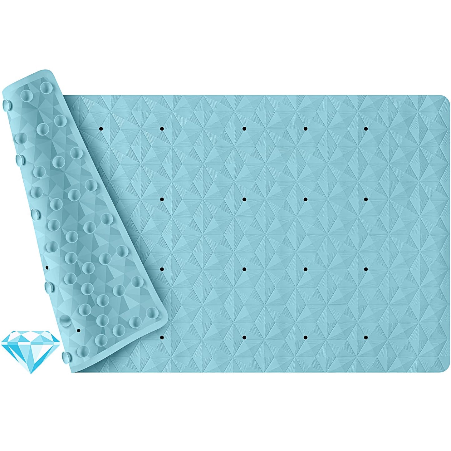 Non Slip Bathtub Mat for Bath Tub Shower - 241 Vacuum Suction Cups | 100% Natural Rubber - Unique Diamond Texture - Soft & Safe for Fatigue Relief - Machine Washable - 16 × 28 Inch