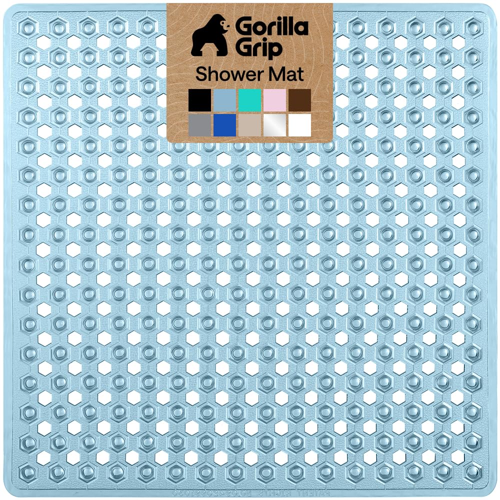 GORILLA GRIP Bath Tub Shower Mat, Bathtub Floor Liner, 35x16 Clear | Patented Large Mats, Machine Washable, Suction Cups and Drain Holes to Keep Tubs Clean, Soft on Feet, Bathroom Essentials