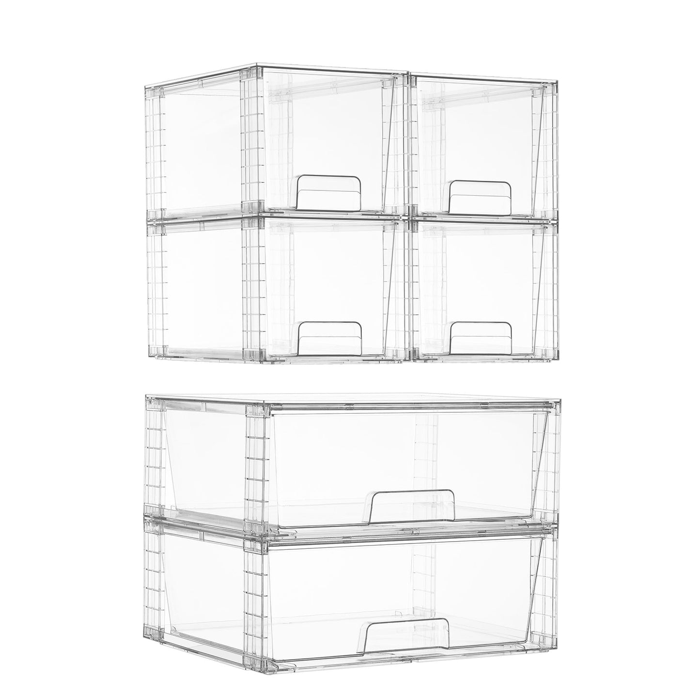 Vtopmart Clear Stackable Storage Drawers, 4 Pack Kitchen Cabinet Set | Medium and Small Pull-Out PET Drawers with Stackable Design for Kitchen Cabinets, Pantry, Under Sink, Medicine