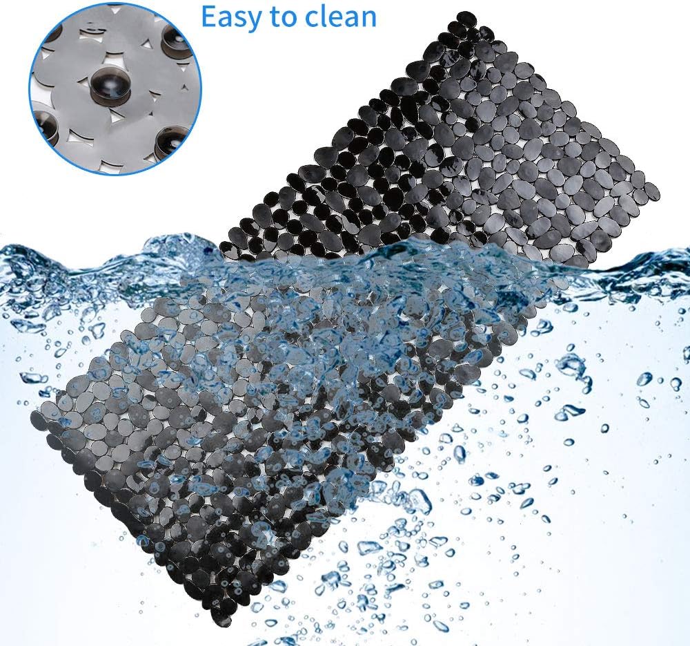 Pebble Bathtub Mat Non Slip 35" X 16" with Suction Cups,Black | (for Smooth/Non-Textured Tubs Only) Safe Shower Mat with Drain Holes for Bathroom