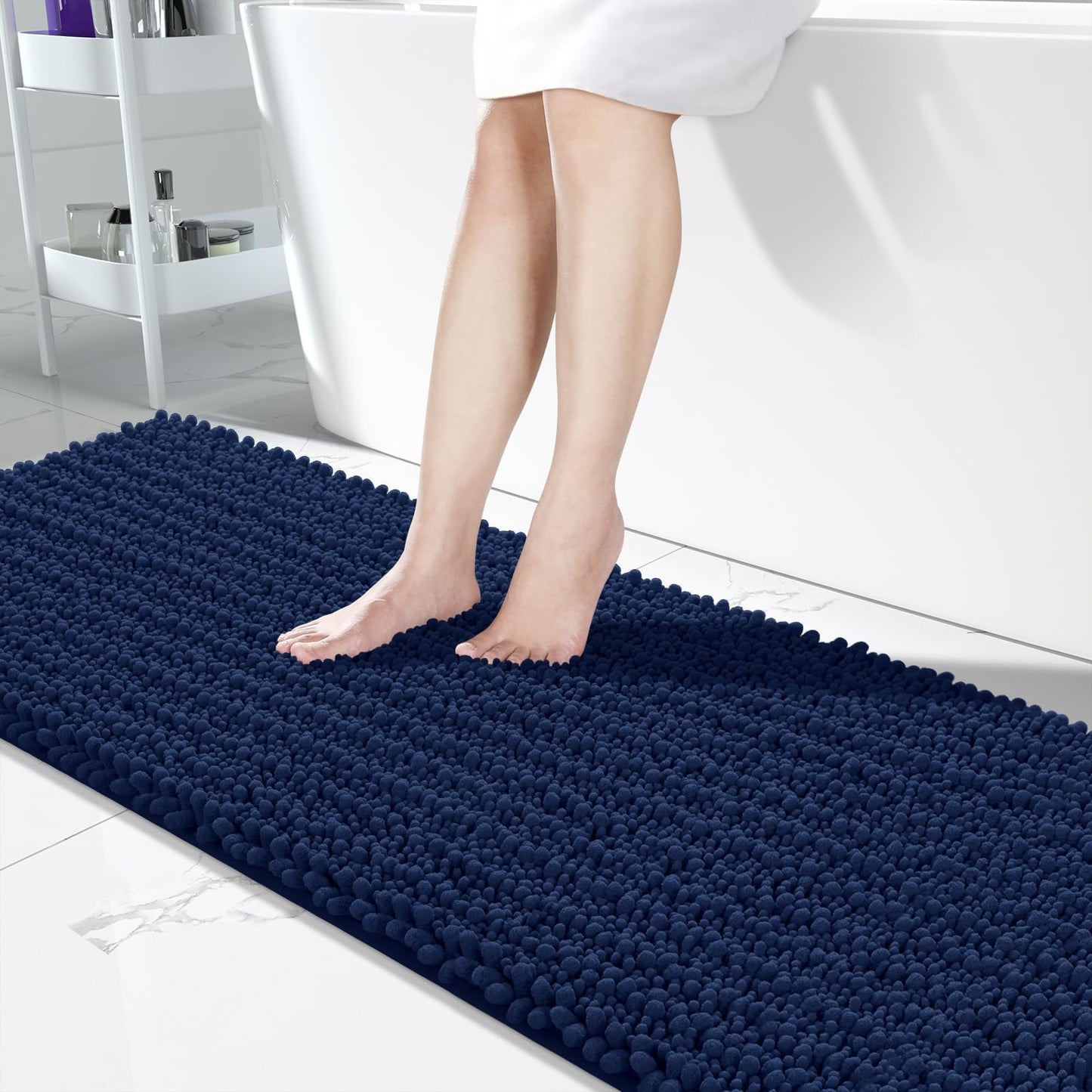 Yimobra Bathroom Rugs Non-Slip Washable – Extra Soft & Absorbent Chenille Bath Mat, Quick-Dry Plush Shaggy Floor & Vanity Bath Rugs for Tub & Shower, Modern Home Decor Accessories, 24 x 17, Grey