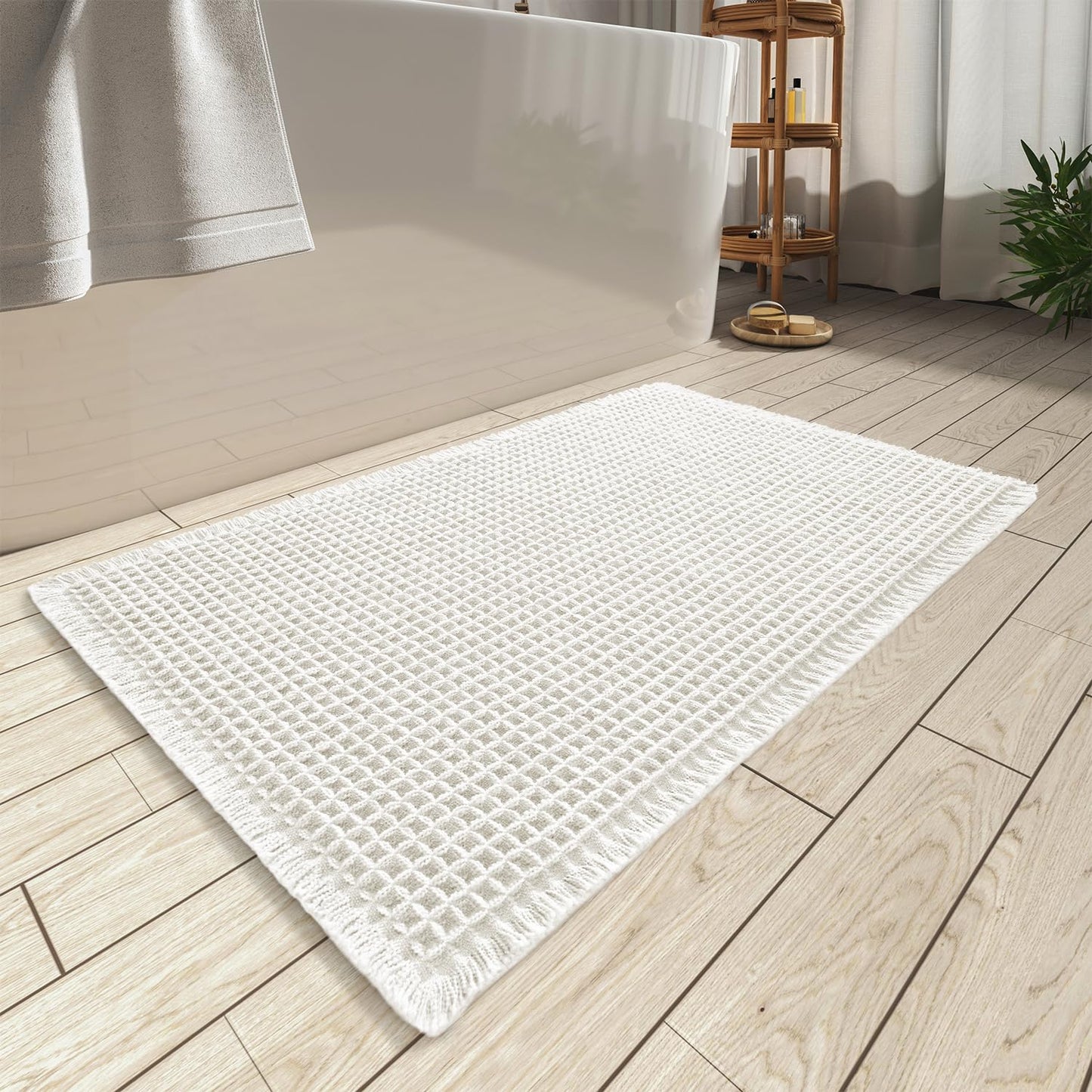 Upgraded Waffle Bath Mat Ultra Absorbent Non Slip Bathroom Mat, 17" x 24" | Brown, Quick Dry Washable Bathroom Rugs, Extra Soft Decorative Bath Rugs for Bathroom Floor, Beside Tub and Shower