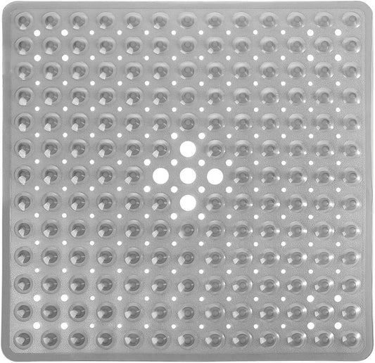 Yimobra Shower Mat 21X21 Inch Square, Non Slip Bathtub Mat with Large Suction Cups&Drain Holes, Soft Fast Dry Shower Stall Mats for Inside Shower, Machine Washable BPA-Free,Bath Essentials, Clear Gray