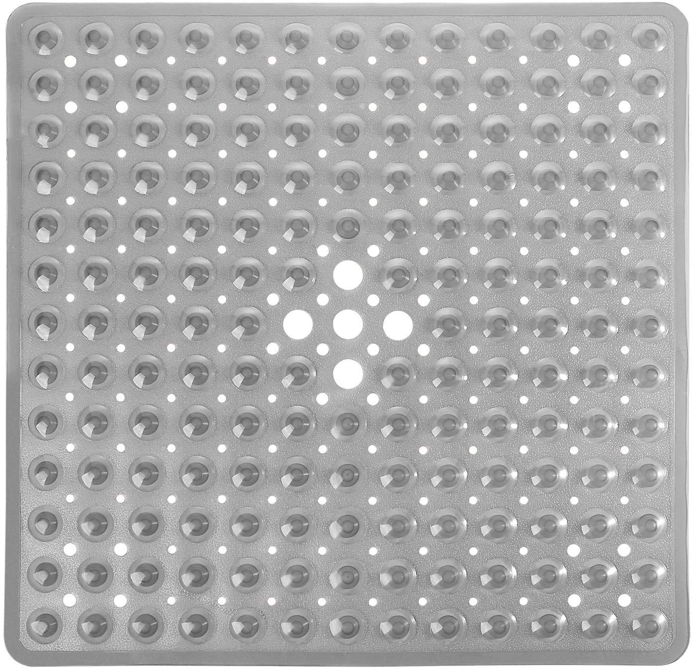 Yimobra Shower Mat 21X21 Inch Square, Non Slip Bathtub Mat with Large Suction Cups&Drain Holes, Soft Fast Dry Shower Stall Mats for Inside Shower, Machine Washable BPA-Free,Bath Essentials, Clear Gray