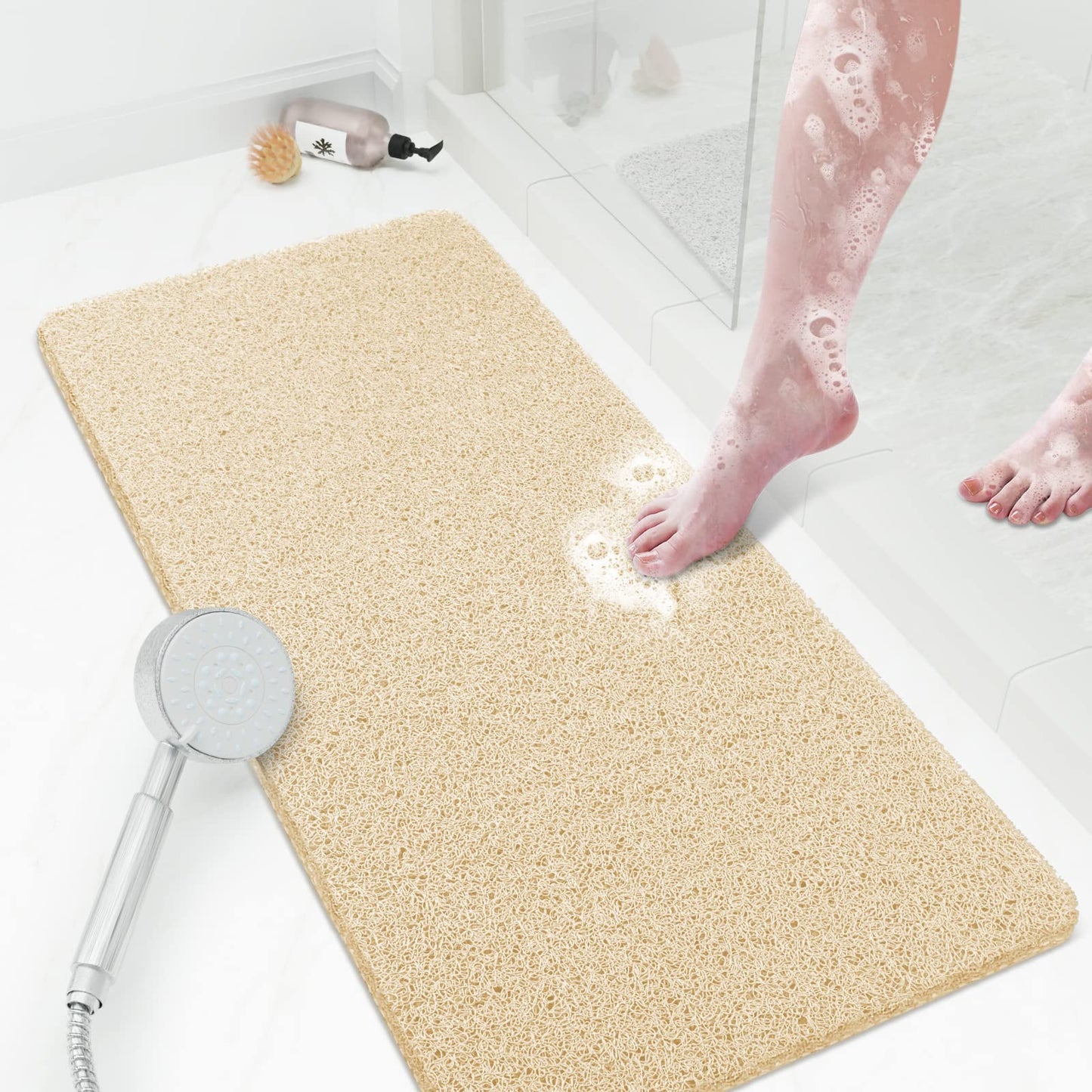 SoftDuo Shower Mat Bathtub Mat Non-Slip Soft Tub Mat | 24x16 inch,PVC Loofah Bath Mat with Drain for Tub and Bathroom,Quick Drying,Grey