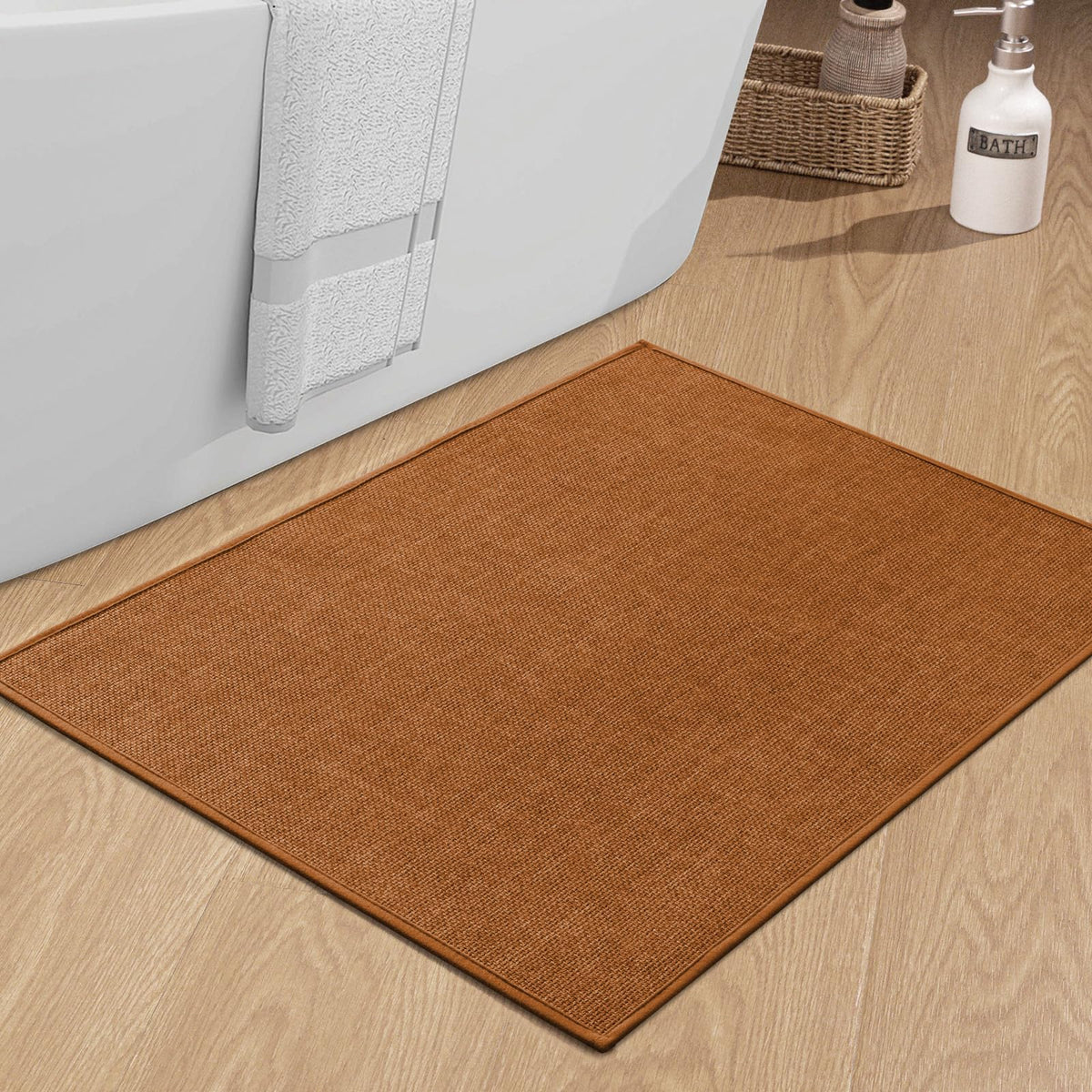 chakme Bathroom Rugs Mat 24x17, Ultra Thin Non Slip Bath Mat Small Quick Dry Absorbent Bath Mat for Bathroom Floor, (Dark Beige, 24"x17")