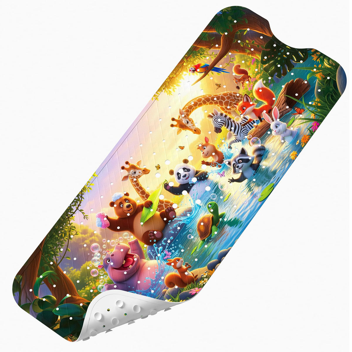 Baby Bath Mat for Tub Non Slip Kids, BPA Free Extra Long Bathtub Mat 40x16 with Drain Holes and 200 Suction Cups, Non Toxic Machine Washable Toddler Bath Mat, No Fading, Sea