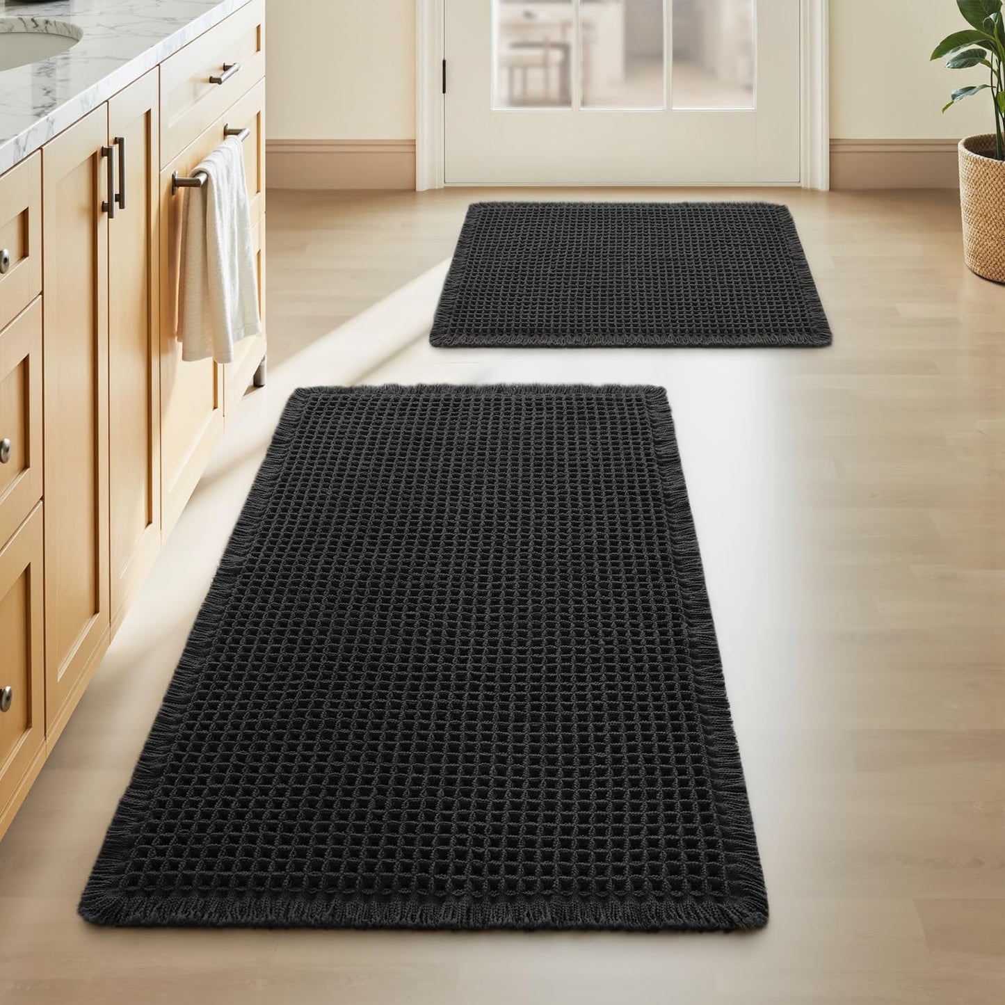 Upgraded Waffle Bath Mat Ultra Absorbent Non Slip Bathroom Mat, 17" x 24" | Brown, Quick Dry Washable Bathroom Rugs, Extra Soft Decorative Bath Rugs for Bathroom Floor, Beside Tub and Shower