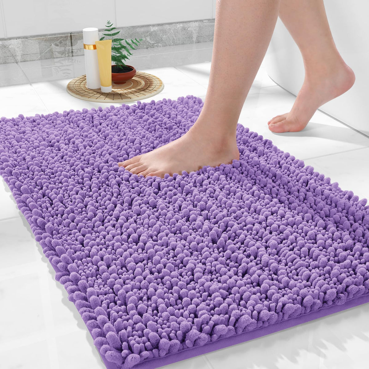 Yimobra Bathroom Rugs Non-Slip Washable – Extra Soft & Absorbent Chenille Bath Mat, Quick-Dry Plush Shaggy Floor & Vanity Bath Rugs for Tub & Shower, Modern Home Decor Accessories, 24 x 17, Grey
