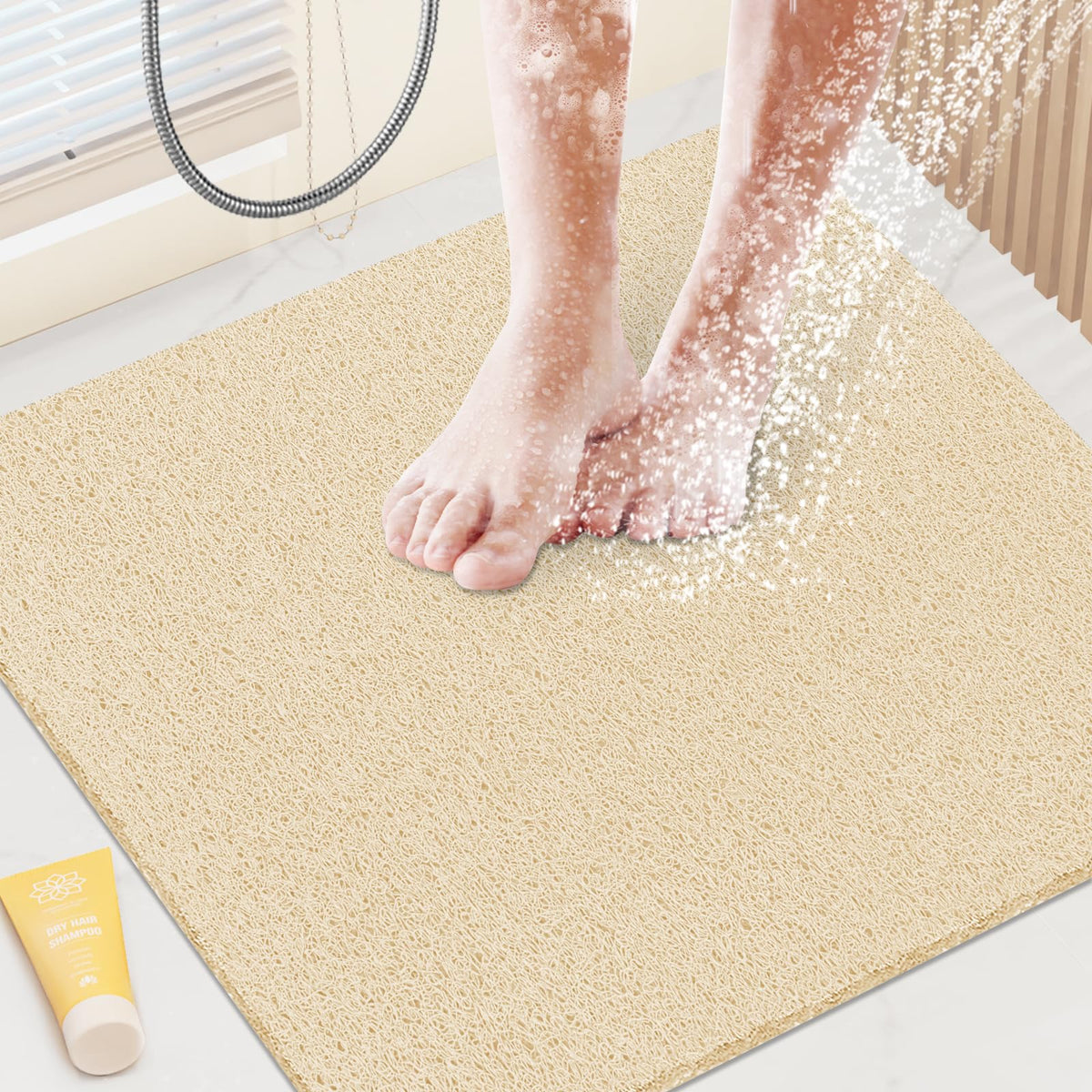 SoftDuo Shower Mat Bathtub Mat Non-Slip Soft Tub Mat | 24x16 inch,PVC Loofah Bath Mat with Drain for Tub and Bathroom,Quick Drying,Grey