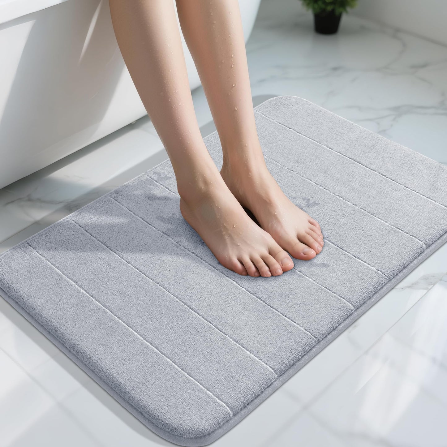 Yimobra Memory Foam Bath Mat, Super Soft Absorbent Bathroom Rug Non Slip, Quick Dry, Machine Washable Floor Carpet for Tub Shower, Home Decor Accessories, 24x17, Grey