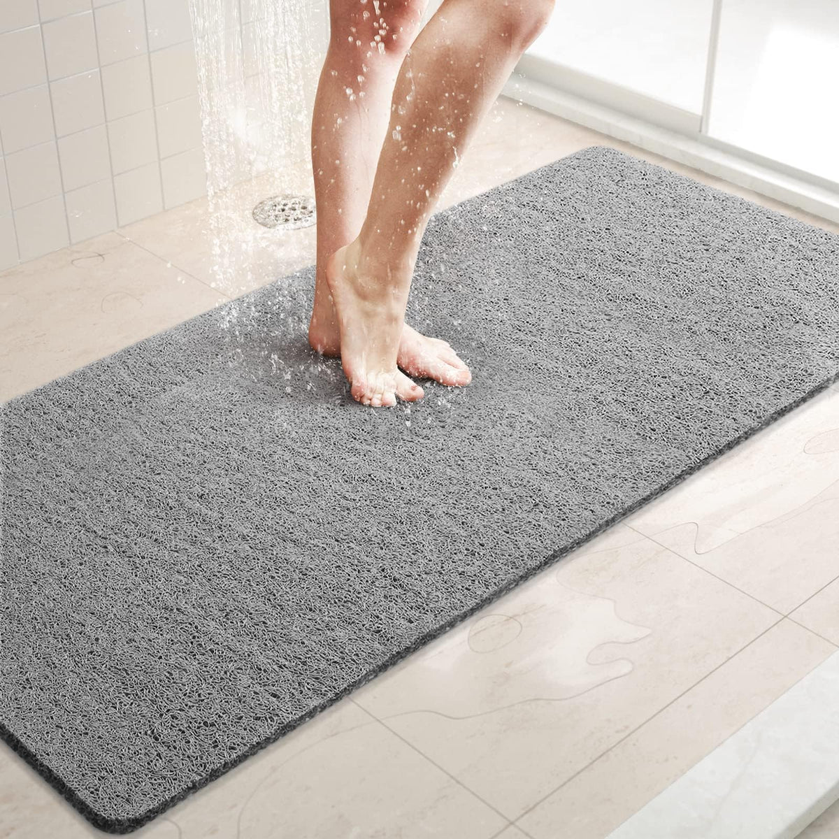 LuxStep Shower Mat Bathtub Mat,24x16 inch, Non-Slip Bath Mat with Drain, Quick Drying PVC Loofah Bathmat for Tub,Shower,Bathroom (Phthalate Free,Grey) | 24x16 inch PVC Loofah Bathmat for Tub,Shower,Bathroom (Phthalate Free,Grey)