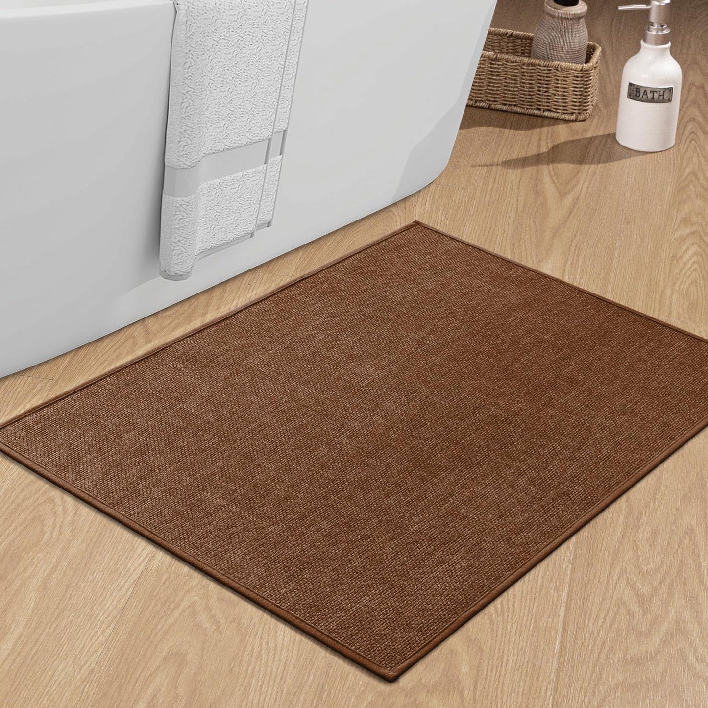 chakme Bathroom Rugs Mat 24x17, Ultra Thin Non Slip Bath Mat Small Quick Dry Absorbent Bath Mat for Bathroom Floor, (Dark Beige, 24"x17")