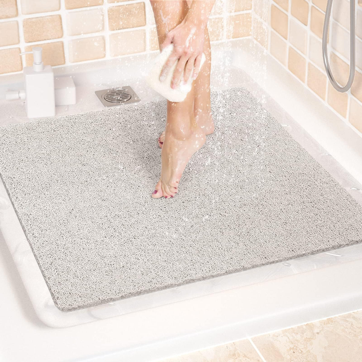LuxStep Shower Mat Bathtub Mat,24x16 inch, Non-Slip Bath Mat with Drain, Quick Drying PVC Loofah Bathmat for Tub,Shower,Bathroom (Phthalate Free,Grey) | 24x16 inch PVC Loofah Bathmat for Tub,Shower,Bathroom (Phthalate Free,Grey)