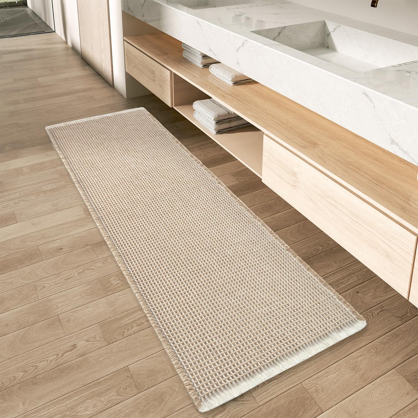 Upgraded Waffle Bath Mat Ultra Absorbent Non Slip Bathroom Mat, 17" x 24" | Brown, Quick Dry Washable Bathroom Rugs, Extra Soft Decorative Bath Rugs for Bathroom Floor, Beside Tub and Shower