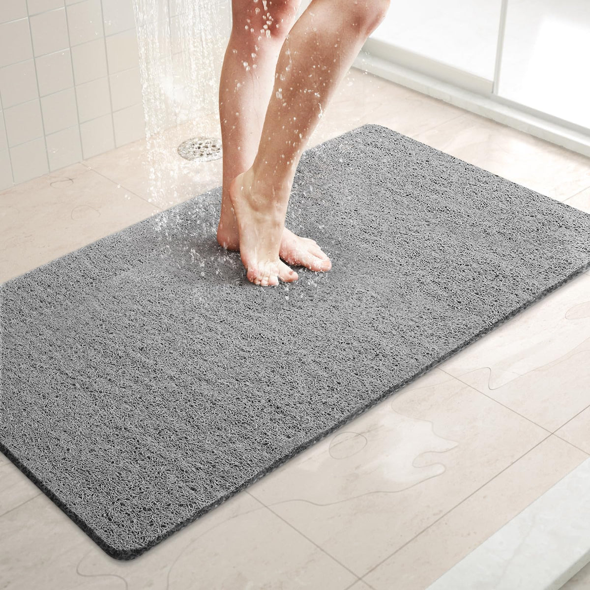LuxStep Shower Mat Bathtub Mat,24x16 inch, Non-Slip Bath Mat with Drain, Quick Drying PVC Loofah Bathmat for Tub,Shower,Bathroom (Phthalate Free,Grey) | 24x16 inch PVC Loofah Bathmat for Tub,Shower,Bathroom (Phthalate Free,Grey)