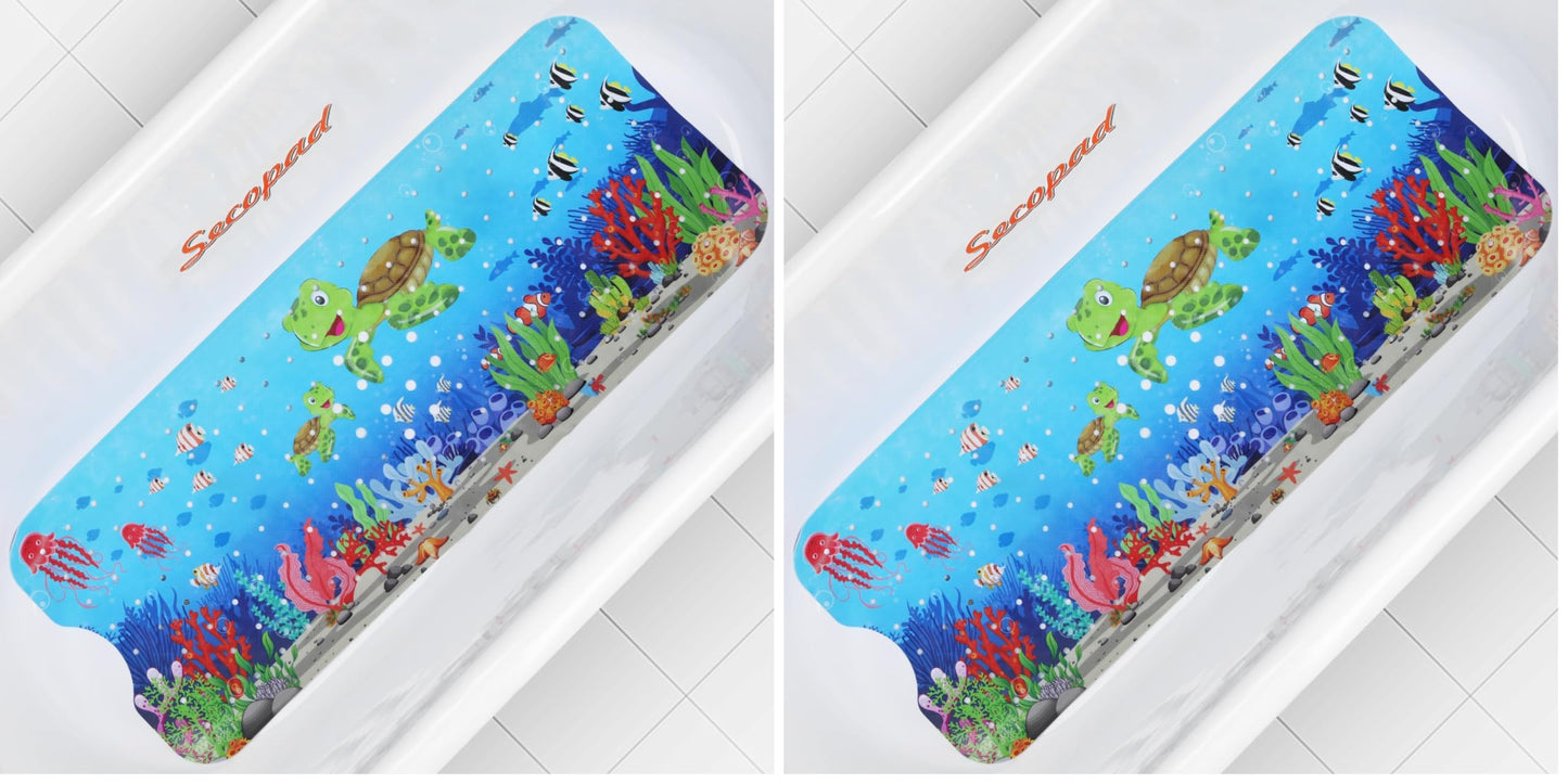 Secopad Bathtub Mat Non Slip, Cute Tub Mat, 40" x 16", Turtles | Rectangular, Anti-Slip, Machine Washable, with Drain Holes and Suction Cups,For Bathtub and Shower Floor, for Toddler & Kids