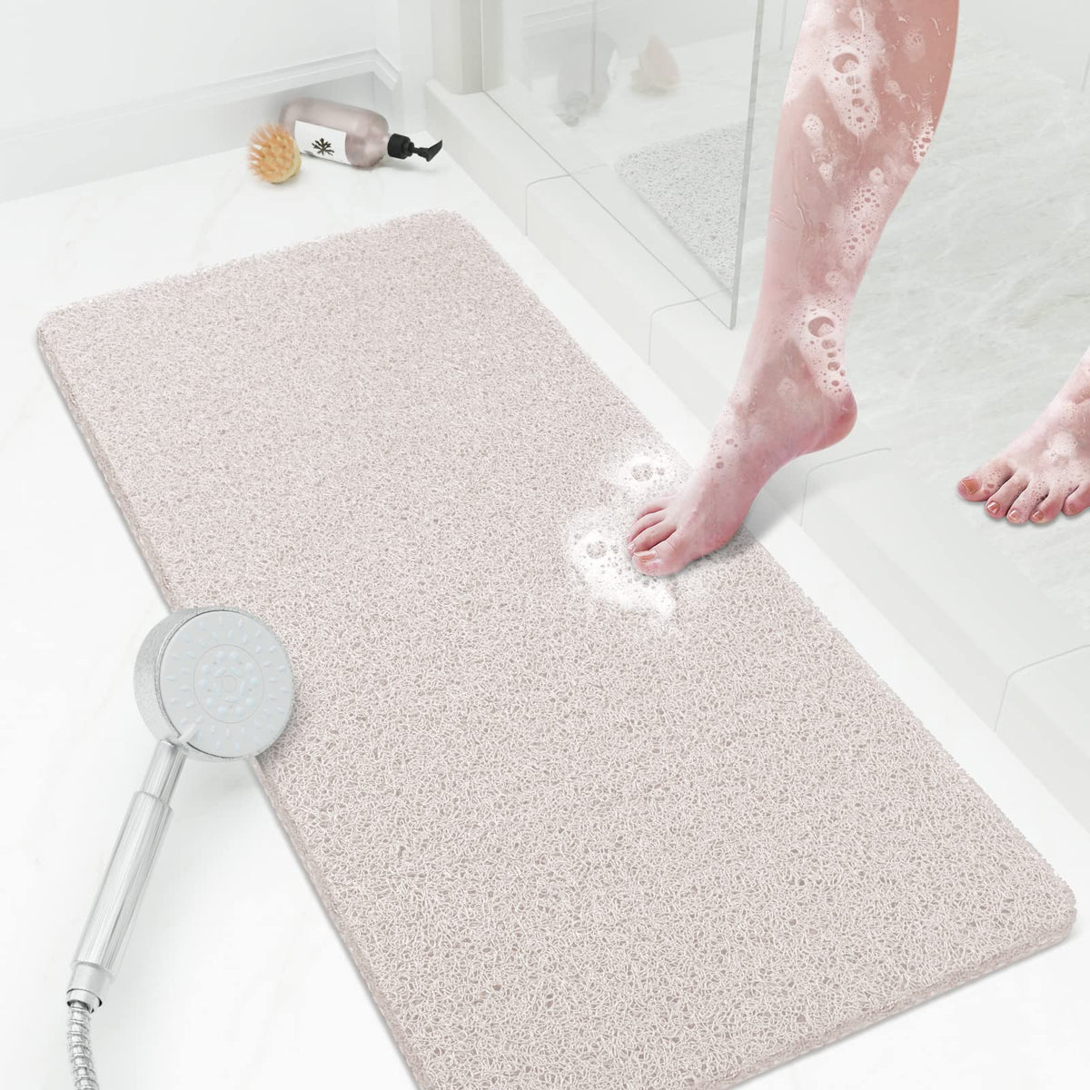 SoftDuo Shower Mat Bathtub Mat Non-Slip Soft Tub Mat | 24x16 inch,PVC Loofah Bath Mat with Drain for Tub and Bathroom,Quick Drying,Grey