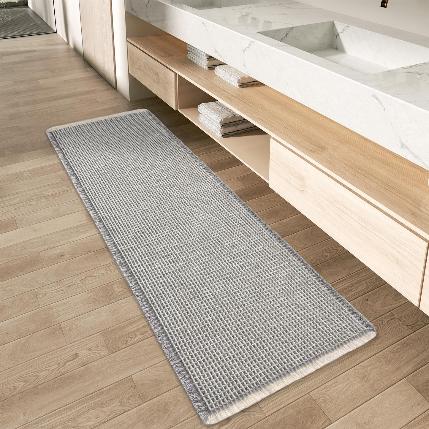 Upgraded Waffle Bath Mat Ultra Absorbent Non Slip Bathroom Mat, 17" x 24" | Brown, Quick Dry Washable Bathroom Rugs, Extra Soft Decorative Bath Rugs for Bathroom Floor, Beside Tub and Shower