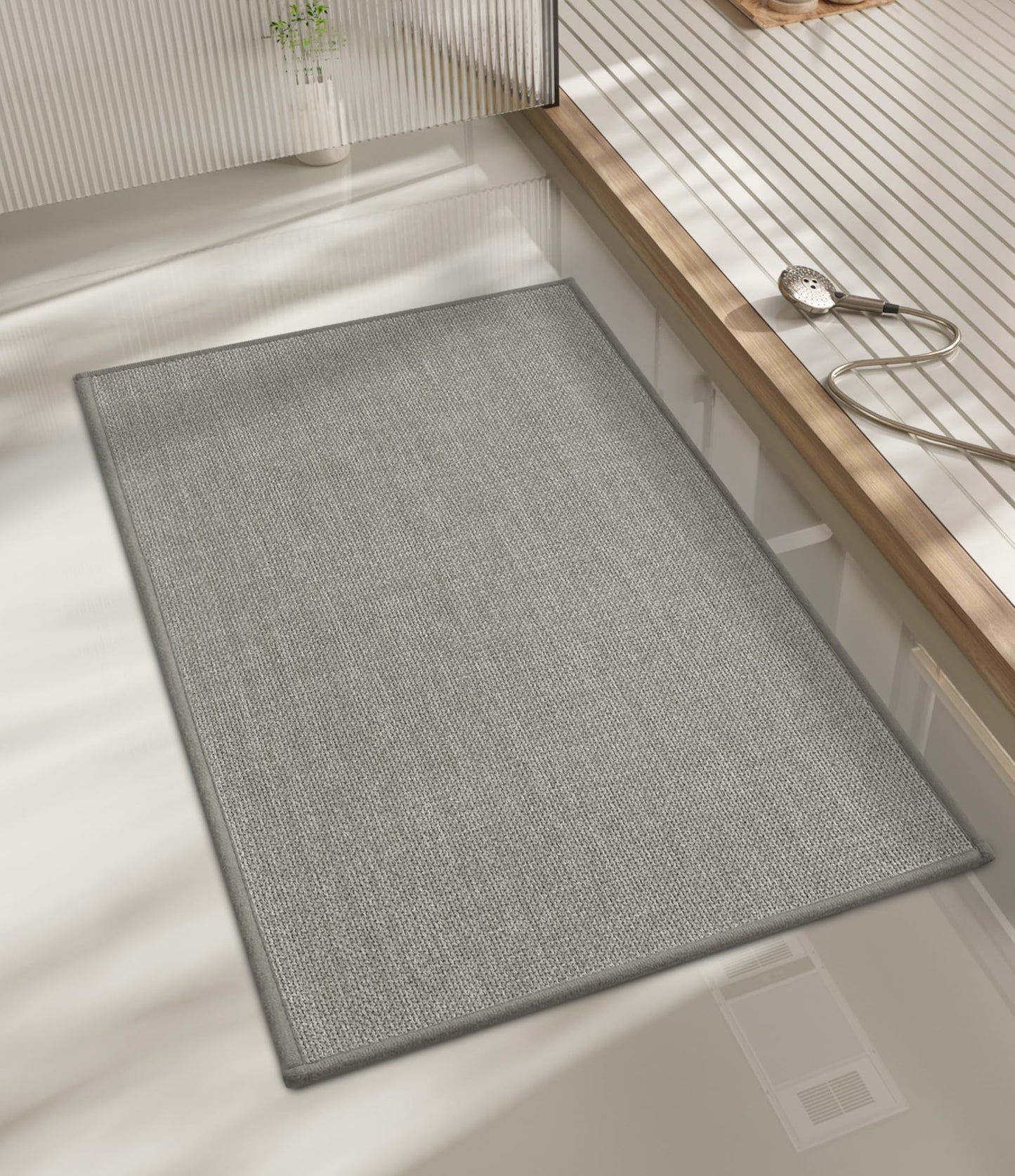chakme Bathroom Rugs Mat 24x17, Ultra Thin Non Slip Bath Mat Small Quick Dry Absorbent Bath Mat for Bathroom Floor, (Dark Beige, 24"x17")
