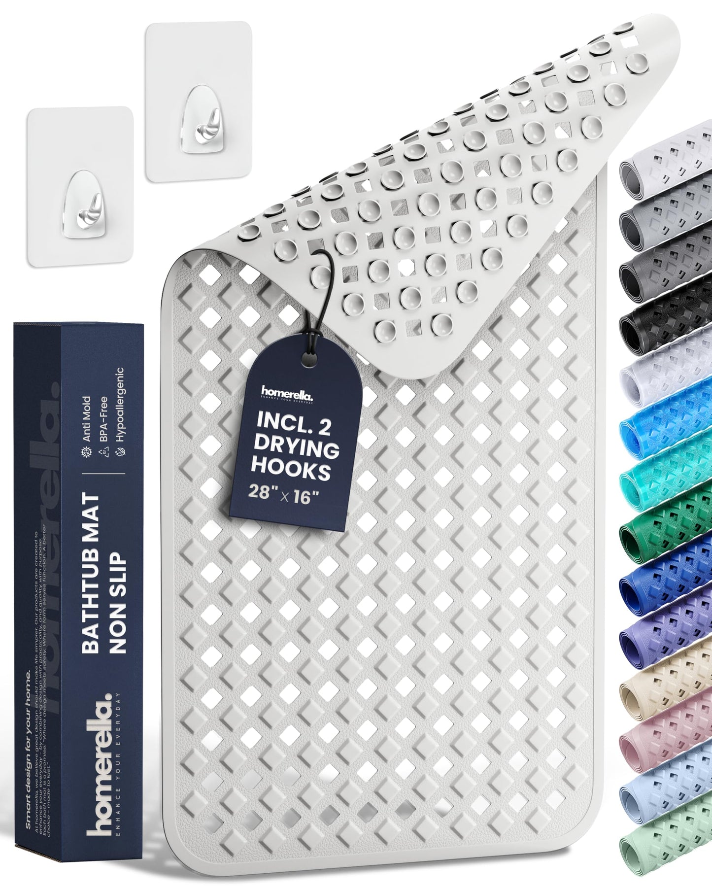 homerella Bathtub Mat Non Slip 35x16 Shower Mat Non Slip Anti Mold BPA Free | Mildew Resistant, Machine Washable, Extra Long Tub Mat, Shower Mats for Inside Shower, Bath Mat for Tub Non Slip EU Certified