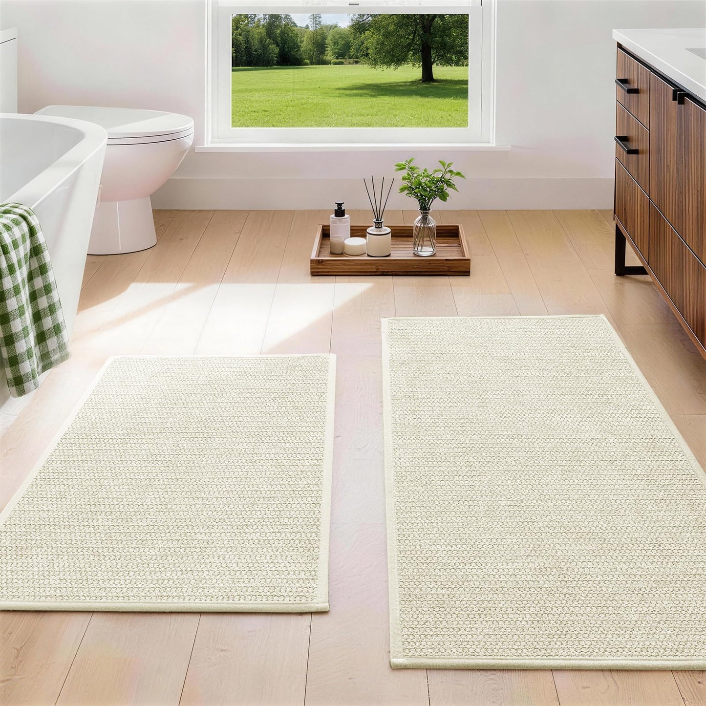 YIHOUSE Gray Bathroom Rugs Sets 3 Piece, Quick Dry Thin Bath Mat with Toilet Rug, Non Slip Absorbent Machine Washable, Bath Runner Rugs for Bathtub Sink Home Decor