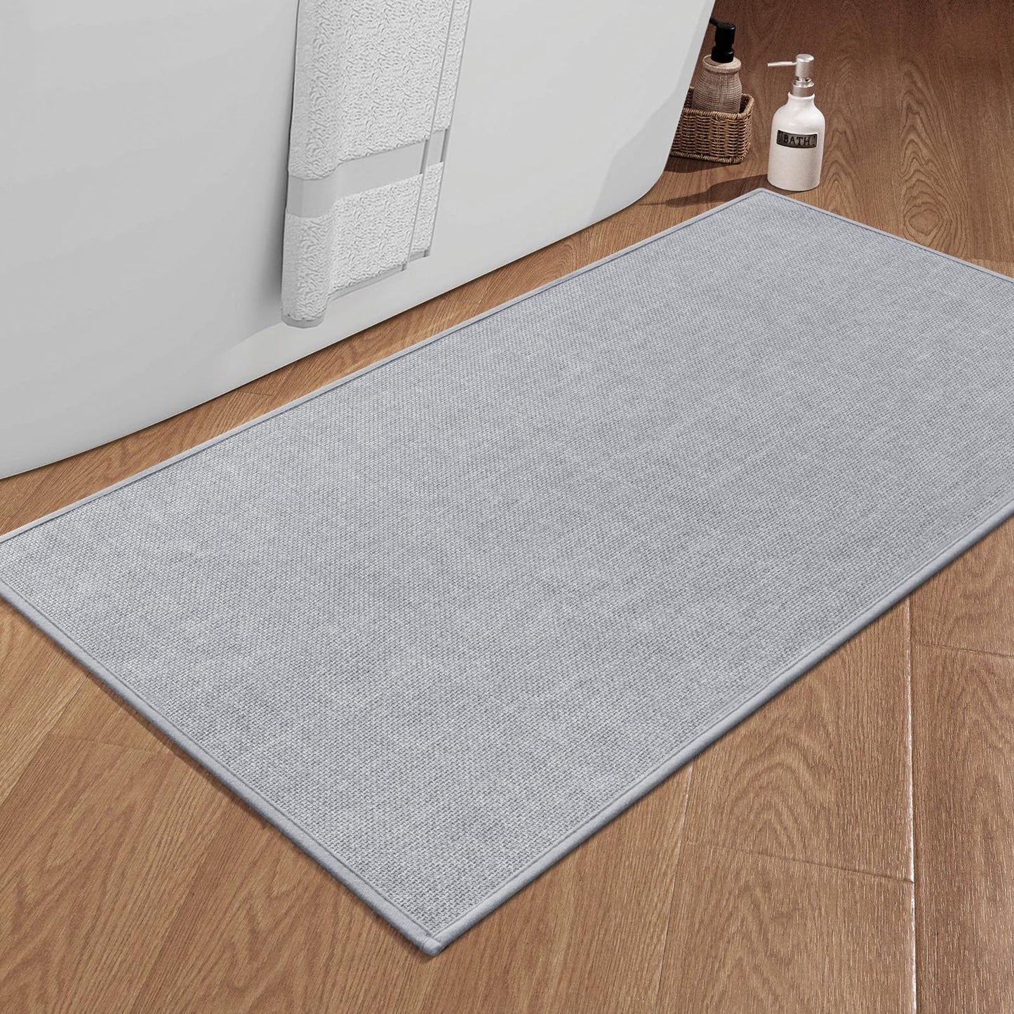 chakme Bathroom Rugs Mat 24x17, Ultra Thin Non Slip Bath Mat Small Quick Dry Absorbent Bath Mat for Bathroom Floor, (Dark Beige, 24"x17")
