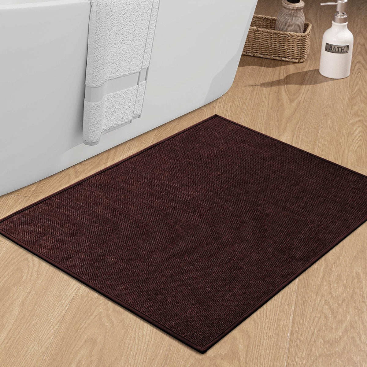 chakme Bathroom Rugs Mat 24x17, Ultra Thin Non Slip Bath Mat Small Quick Dry Absorbent Bath Mat for Bathroom Floor, (Dark Beige, 24"x17")